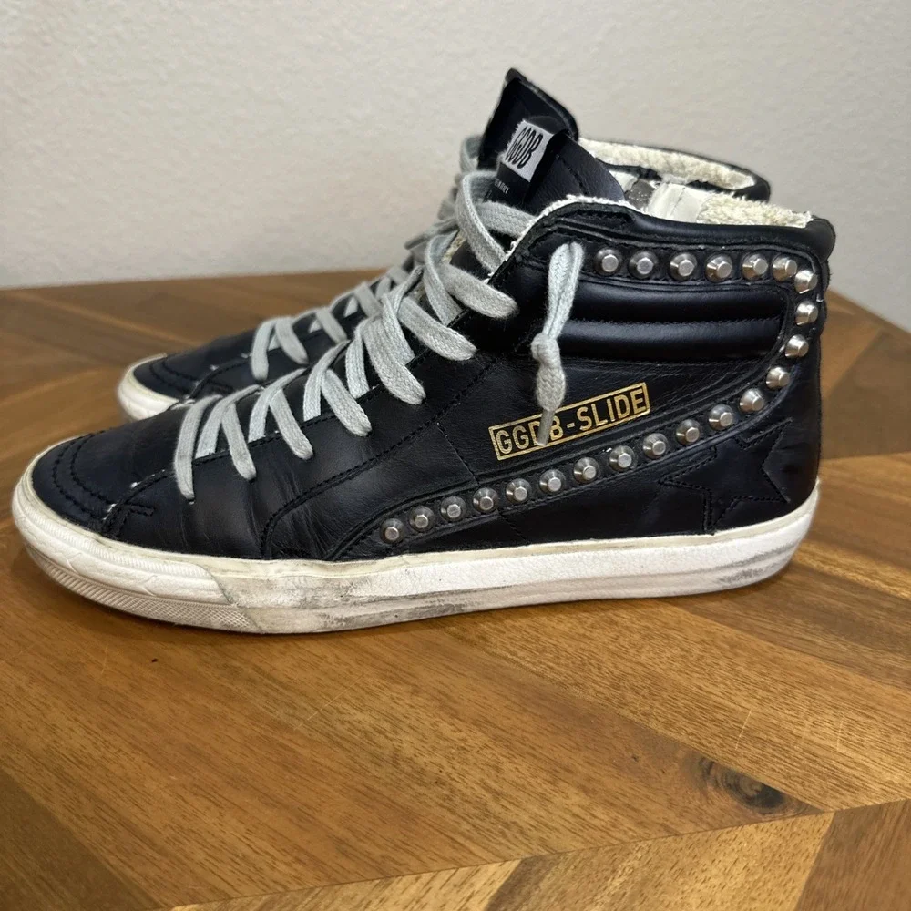 Golden Goose Slide Black Studs High Top Sneaker Women 39 Skateboard Street Urban
